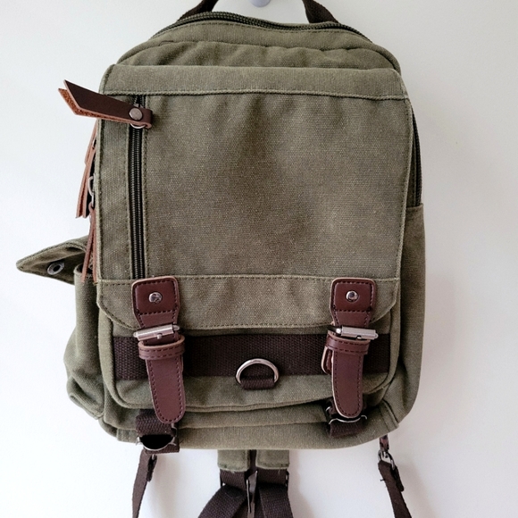 Handbags - army green multiple compartment canvas backpack